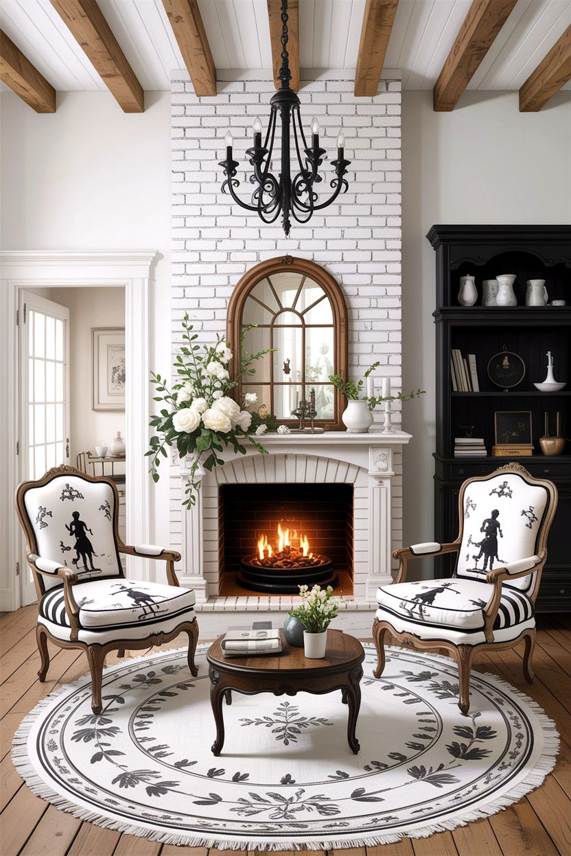 French country black and white living room - 30 black and white living room ideas