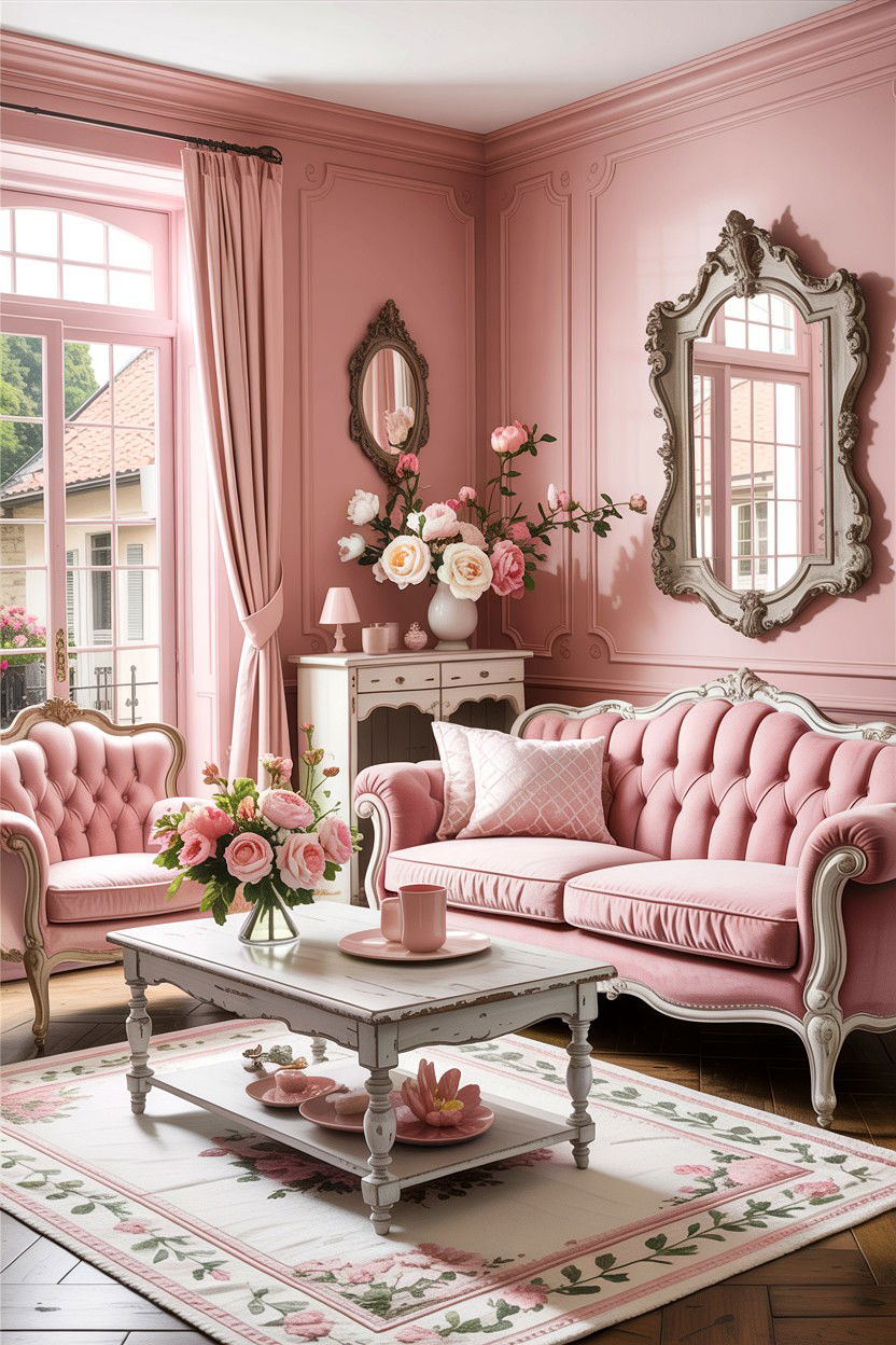 French country blush pink living room - 30 blush pink living room ideas