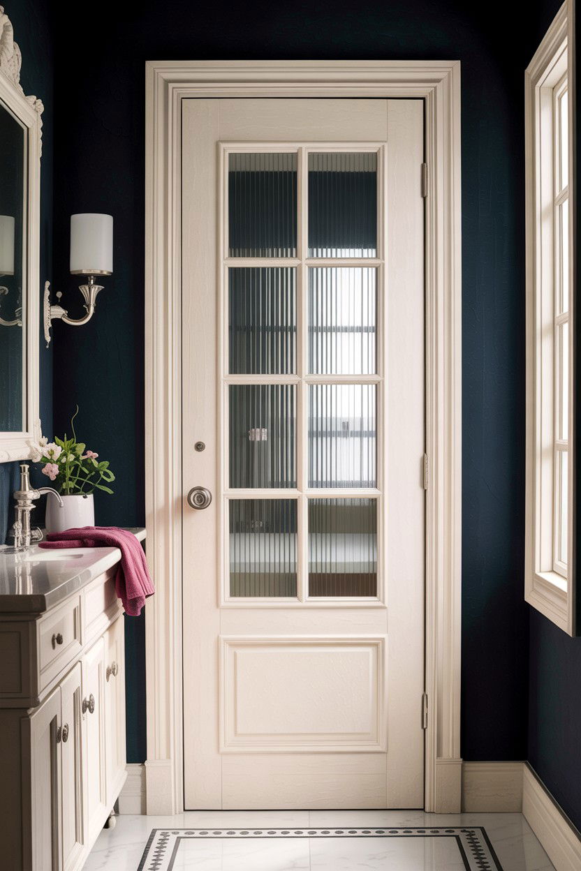 French door with privacy glass - 30 bathroom door statement ideas