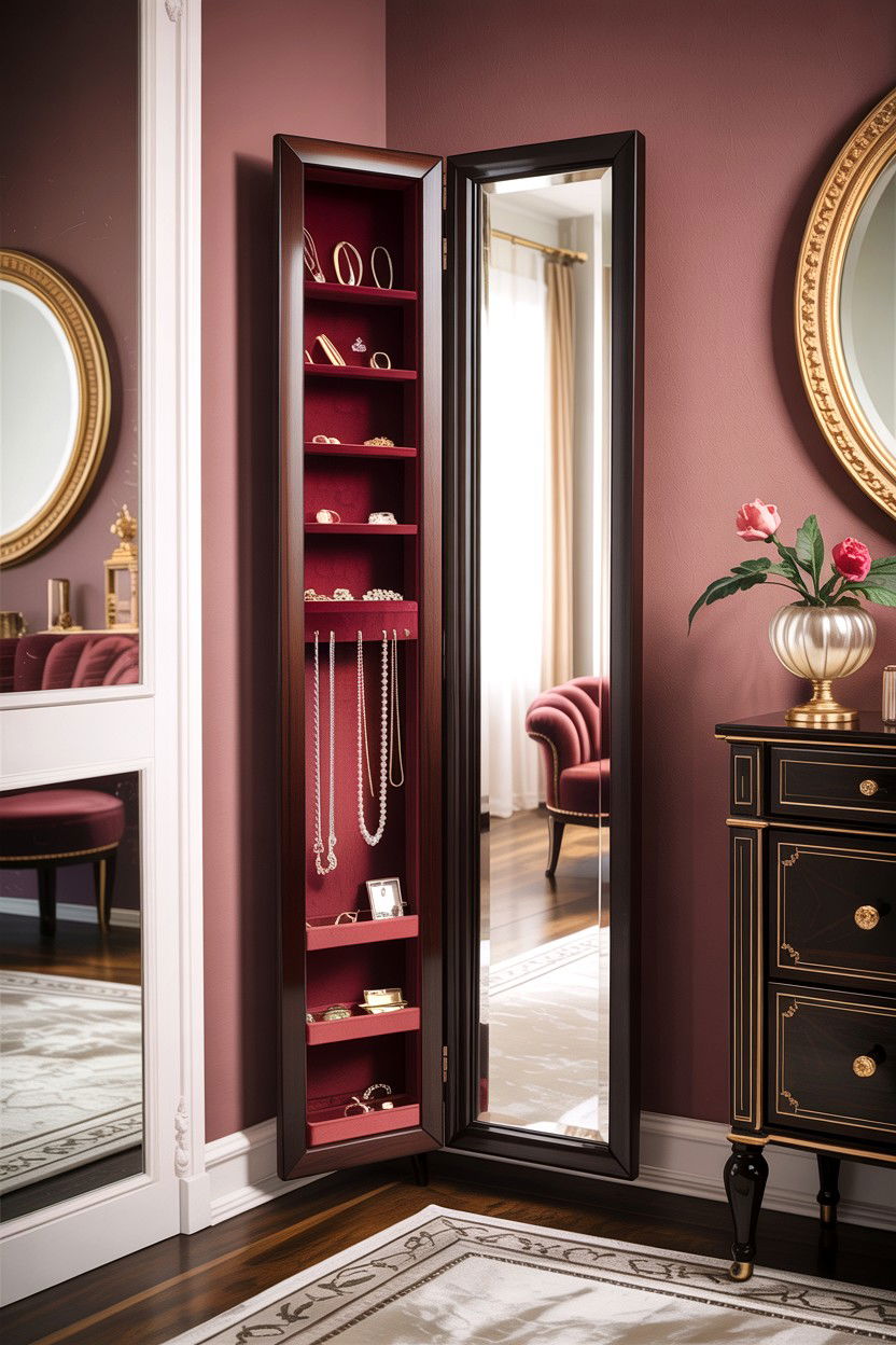 Full length mirror with jewelry storage - 30 bedroom organization ideas