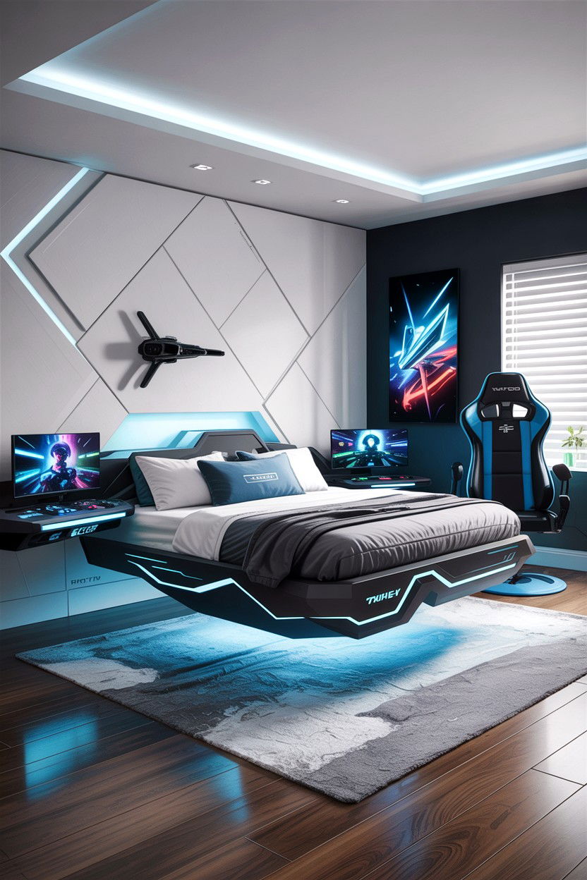 Futuristic Gaming Room Setup - 30 gaming bedroom ideas