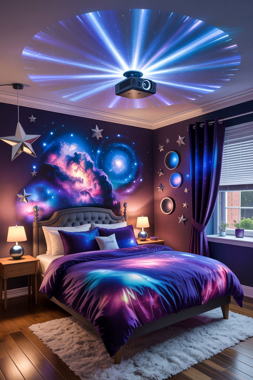 Galaxy Projection Bedroom - 30 kawaii bedroom ideas