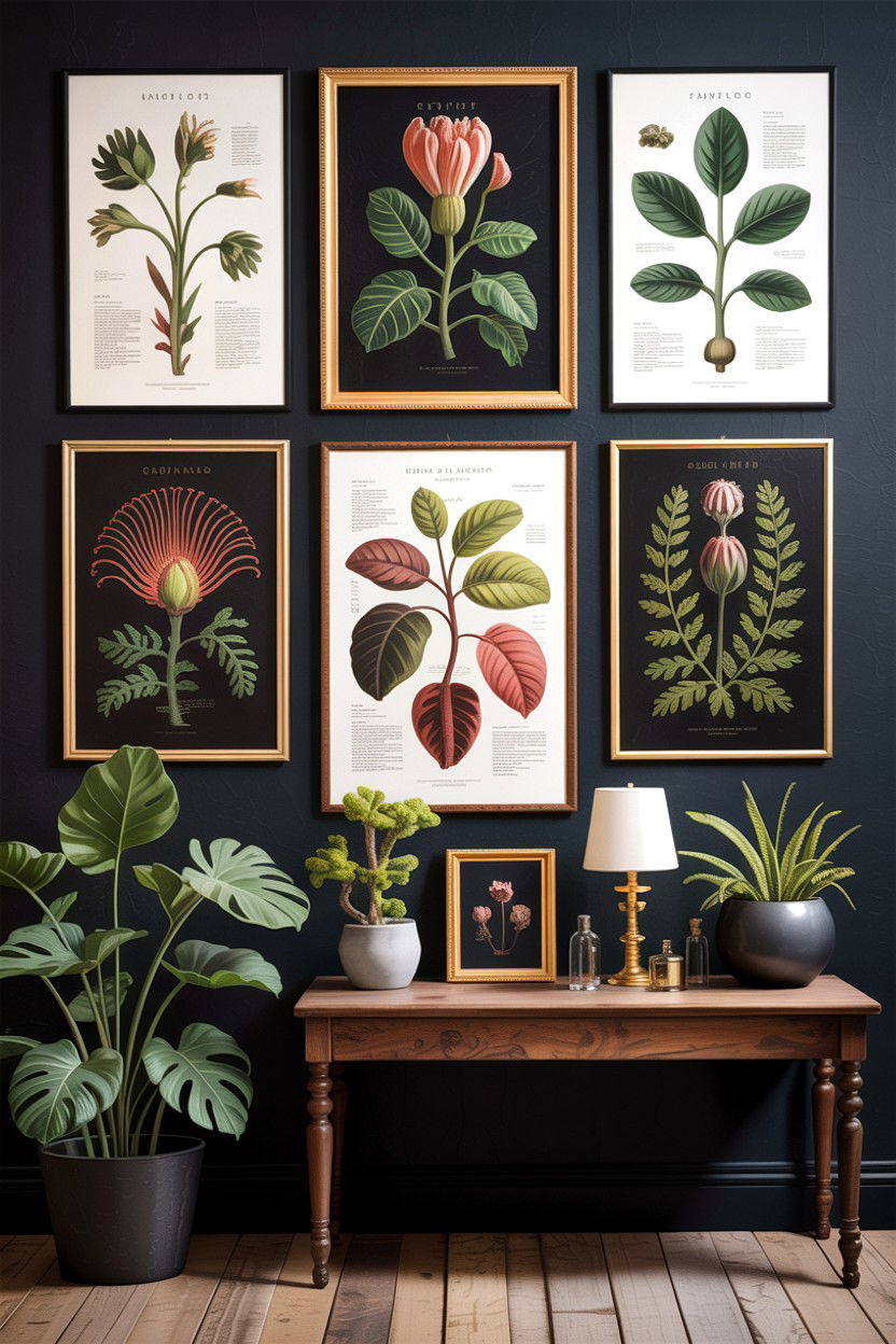 Gallery Wall Botanical Prints - 30 dark academia living room ideas