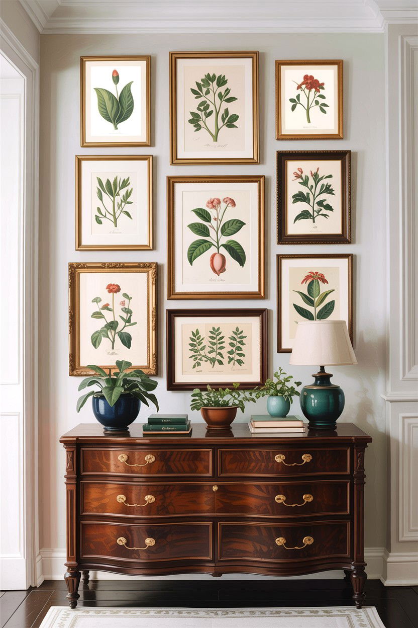 Gallery Wall Of Botanical Art - 30 British colonial bedroom ideas