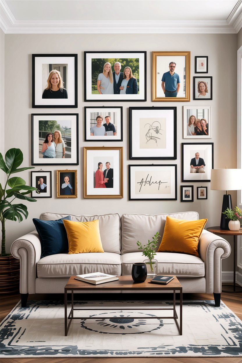 Gallery wall layout - 30 condo living room ideas