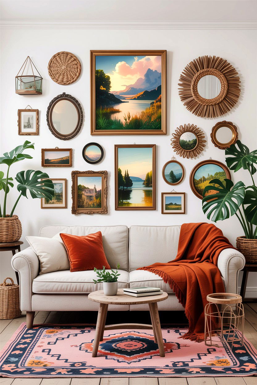Gallery wall living room - 30 bohemian living room ideas