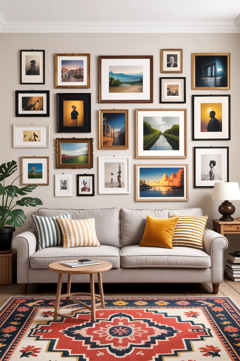 Gallery wall living room - 30 apartment living room ideas