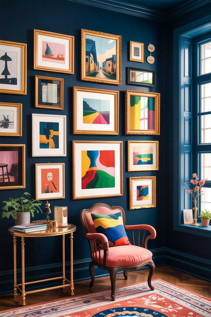 Gallery wall on dark wall - 30 dark living room ideas