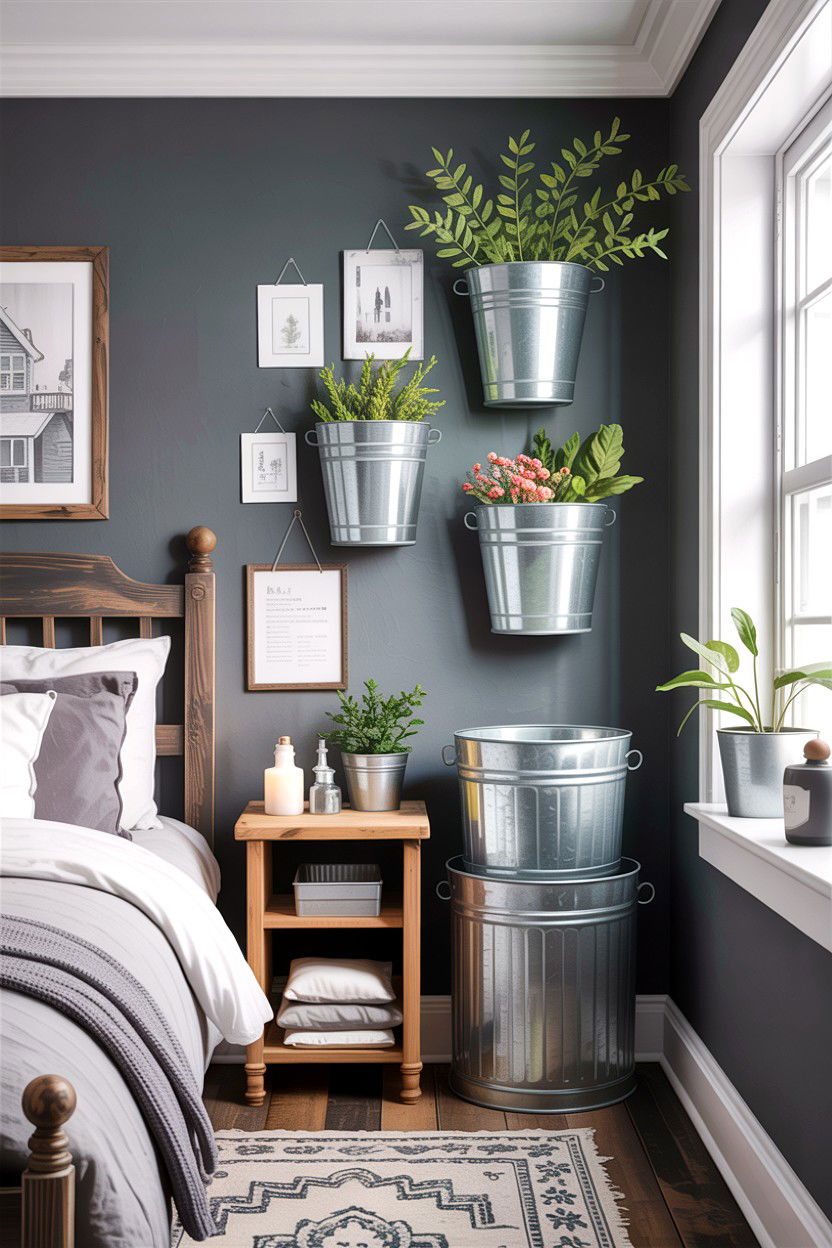 Galvanized Metal Decor - 30 rustic grey bedroom ideas