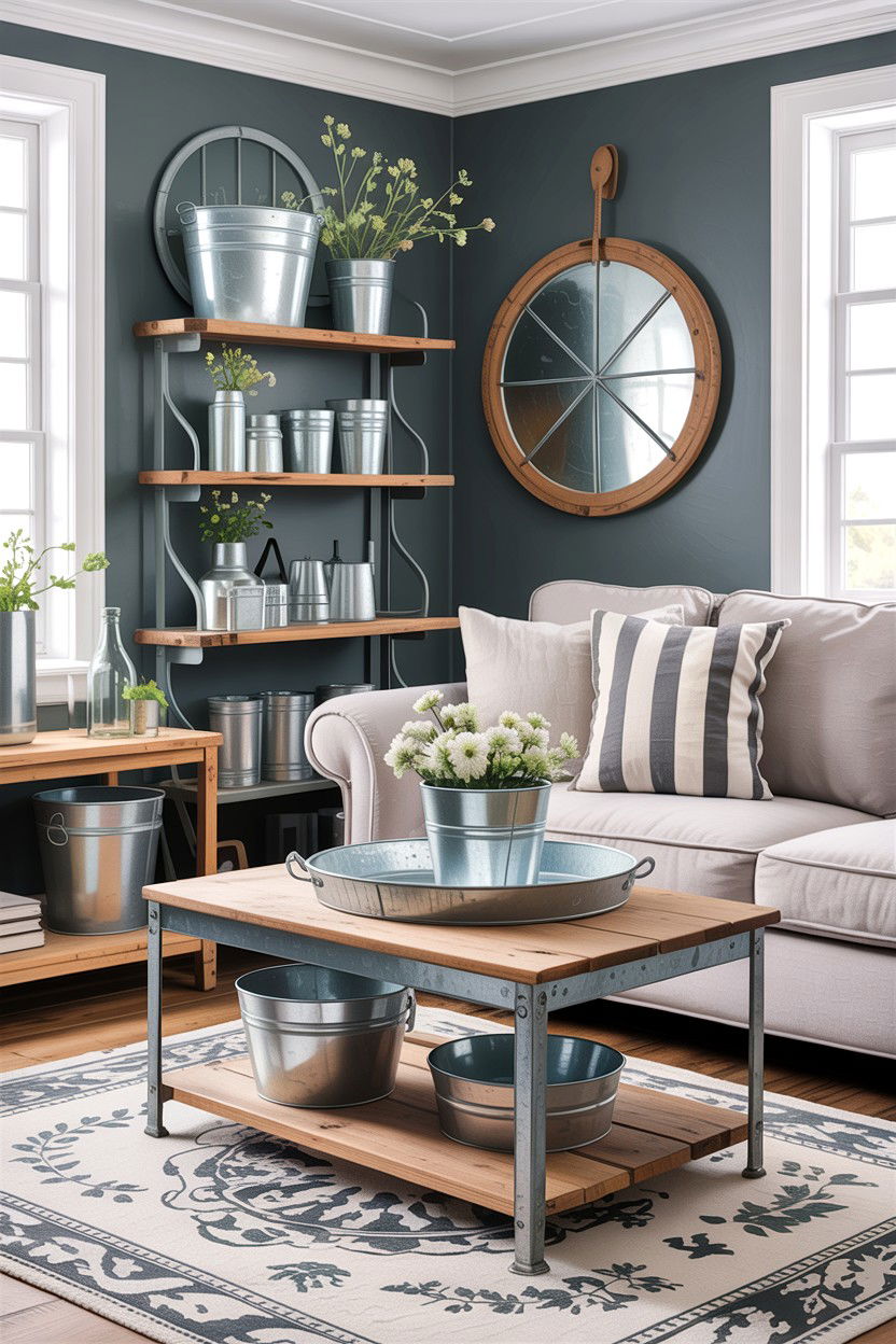 Galvanized Metal - 30 rustic white living room ideas