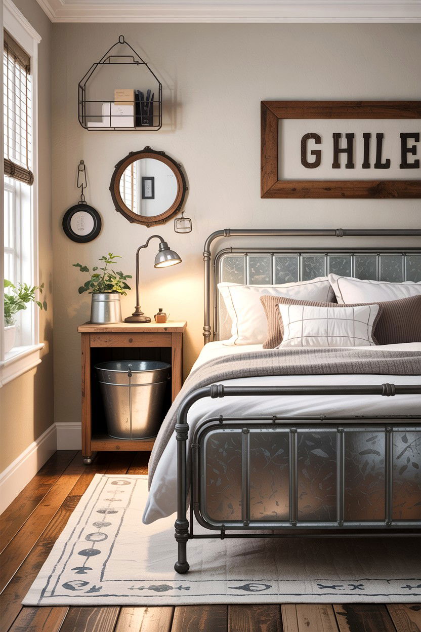 Galvanized metal bedroom accents - 30 rustic cream bedroom ideas