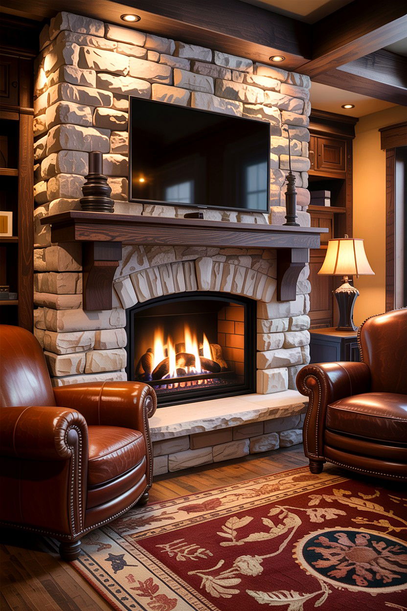 Gas fireplace insert with stone surround - 30 living room fireplace insert ideas