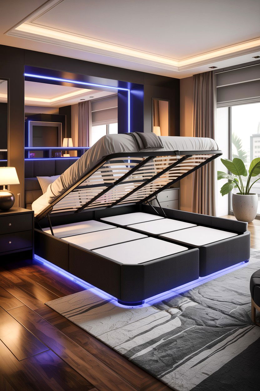 Gas lift bed frame - 30 bedroom ottoman bed ideas
