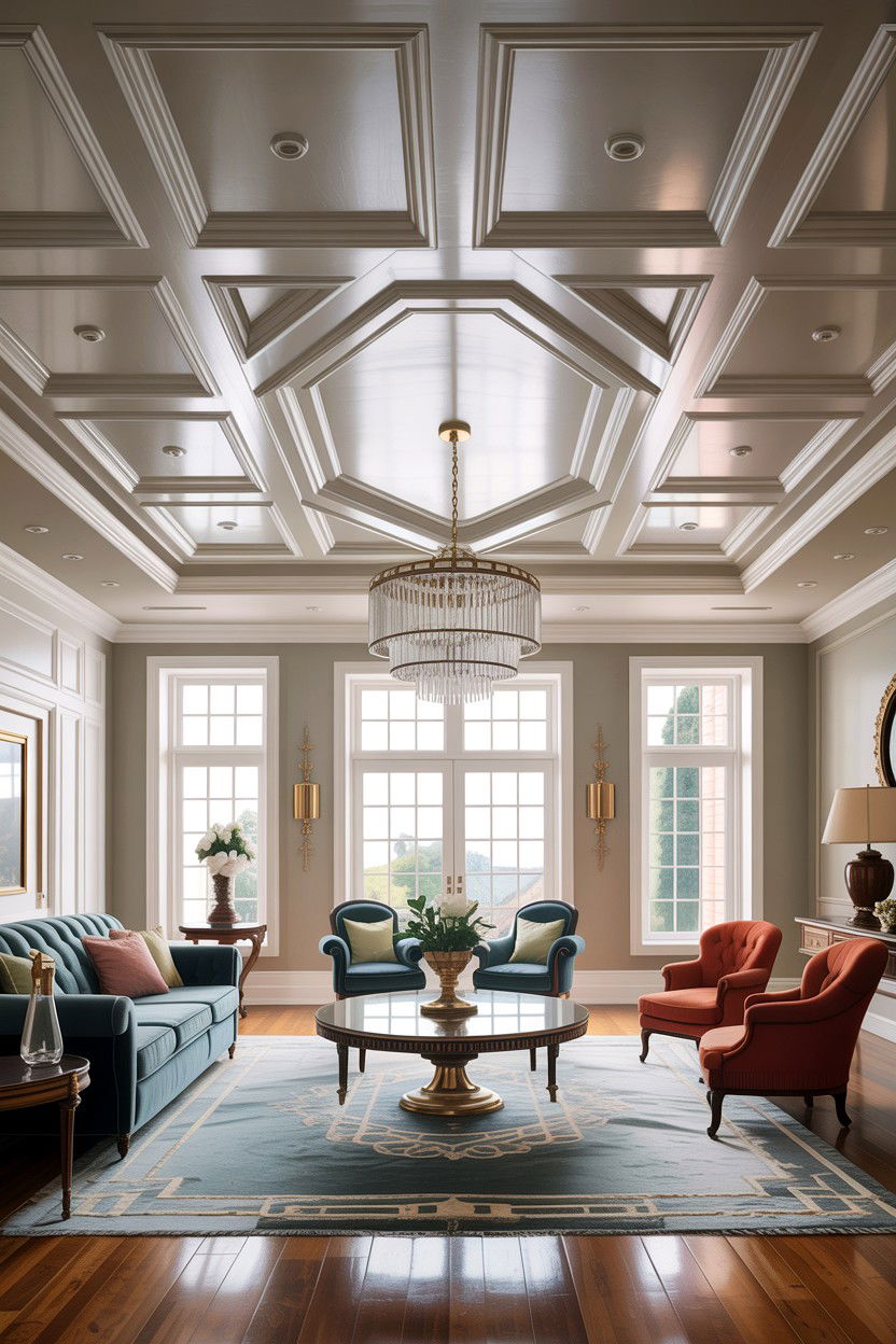 Geometric Ceiling Detail - 30 high ceiling living room ideas
