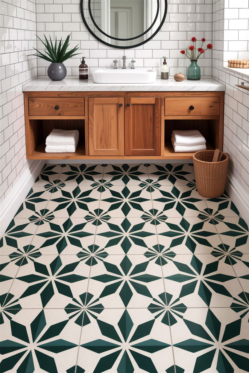 Geometric Cement Floor Tile - 30 accent tile bathroom ideas