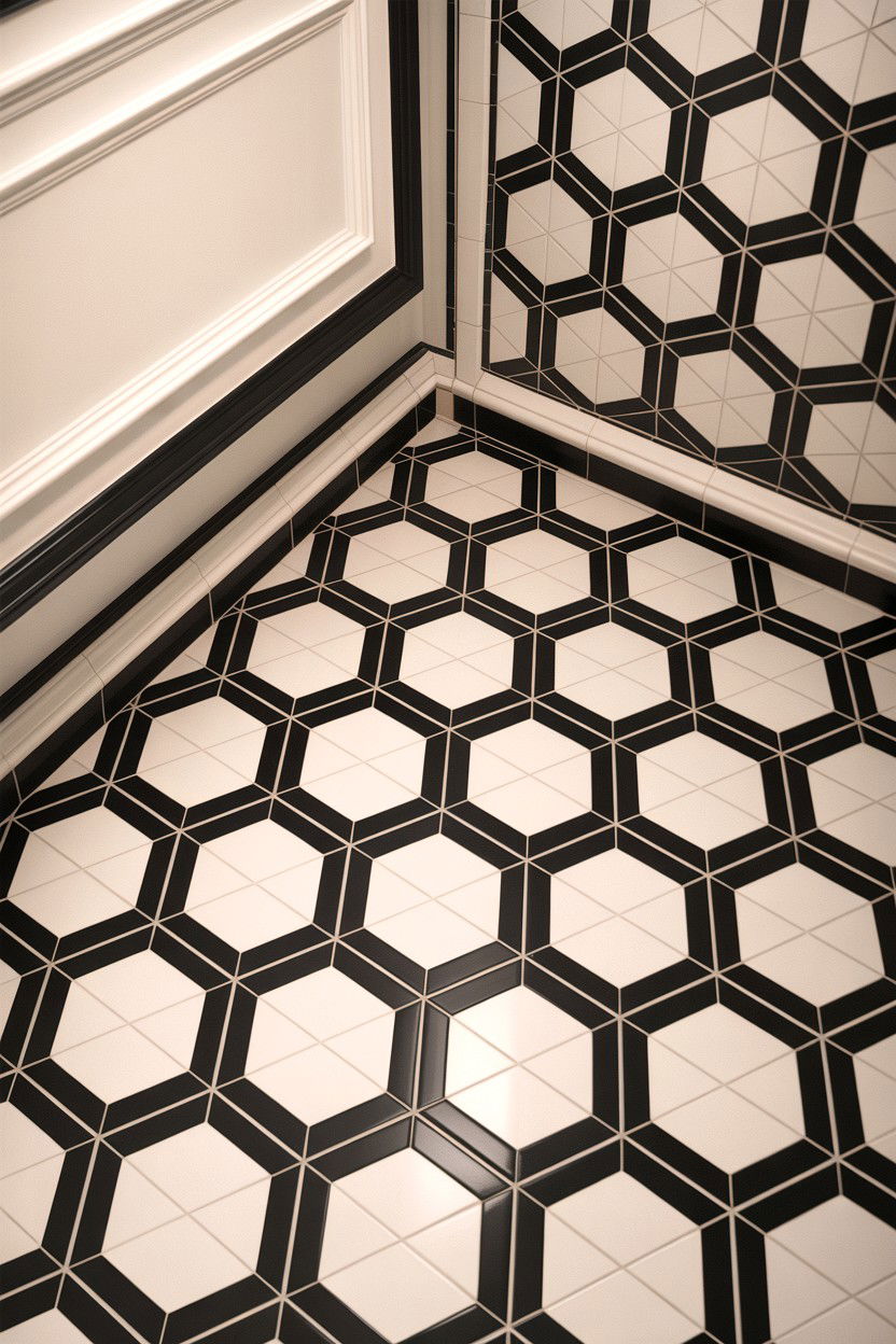 Geometric Floor Tile - 30 bathroom conversation starter ideas