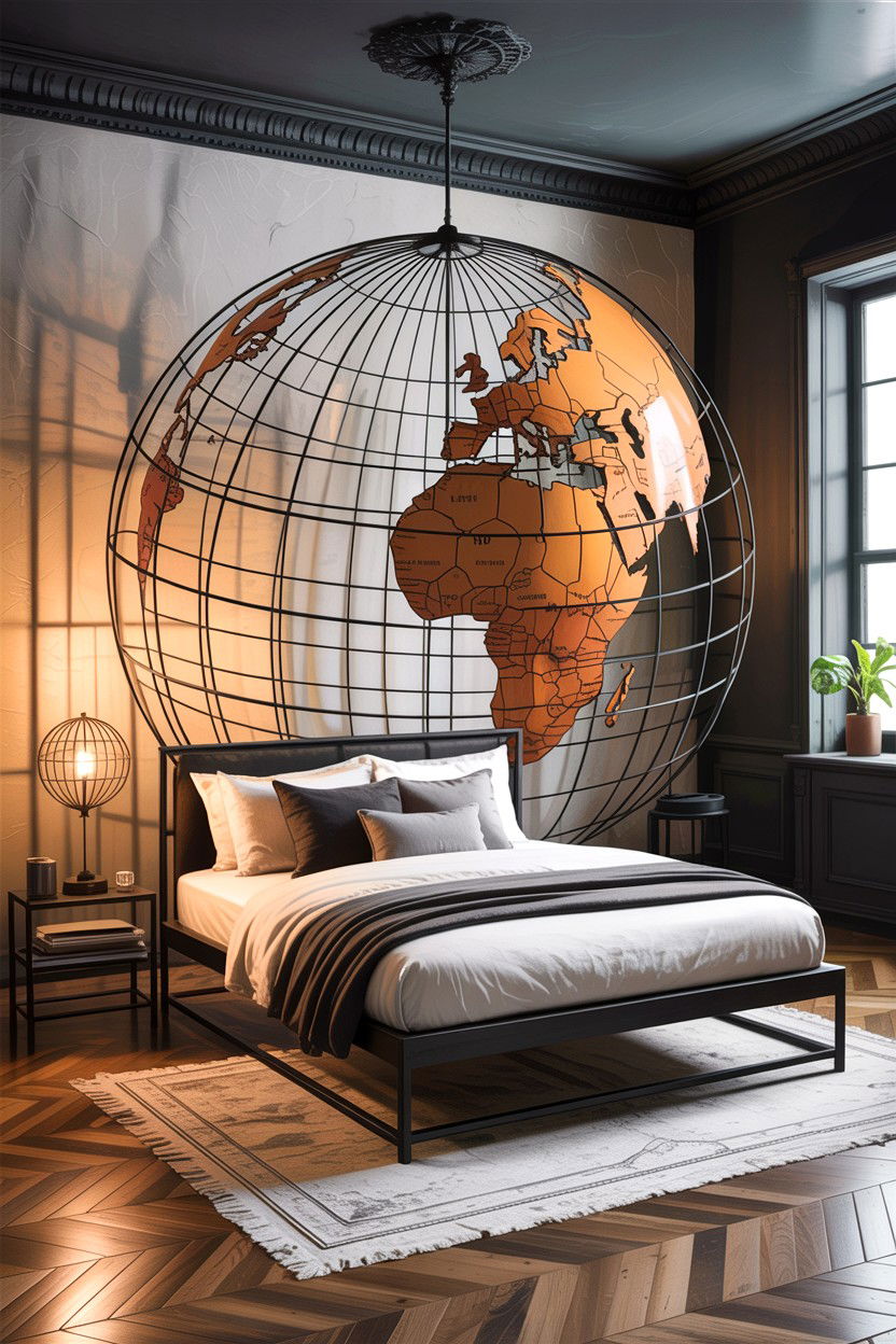 Geometric Metal Globe Frame - 30 bedroom globes