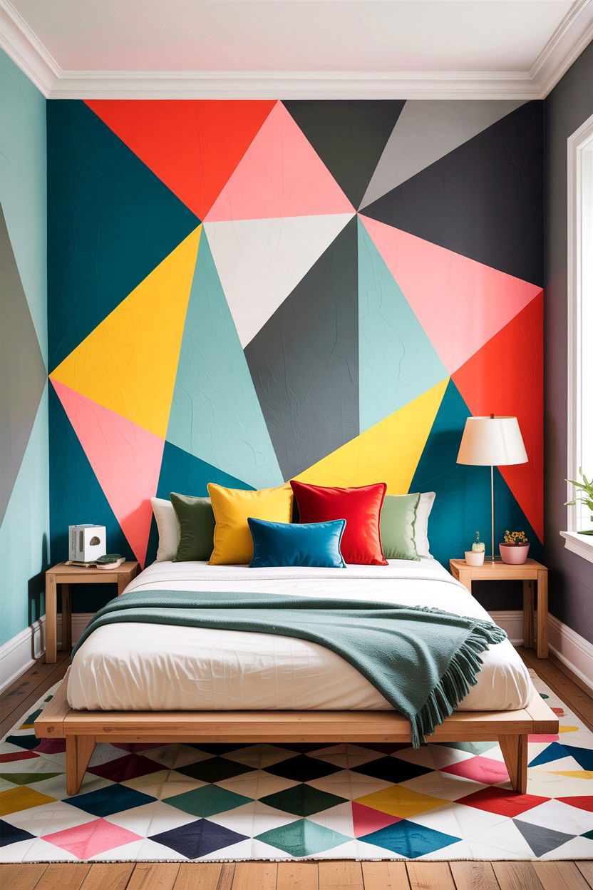 Geometric Paint Pattern - 30 bedroom accent wall ideas