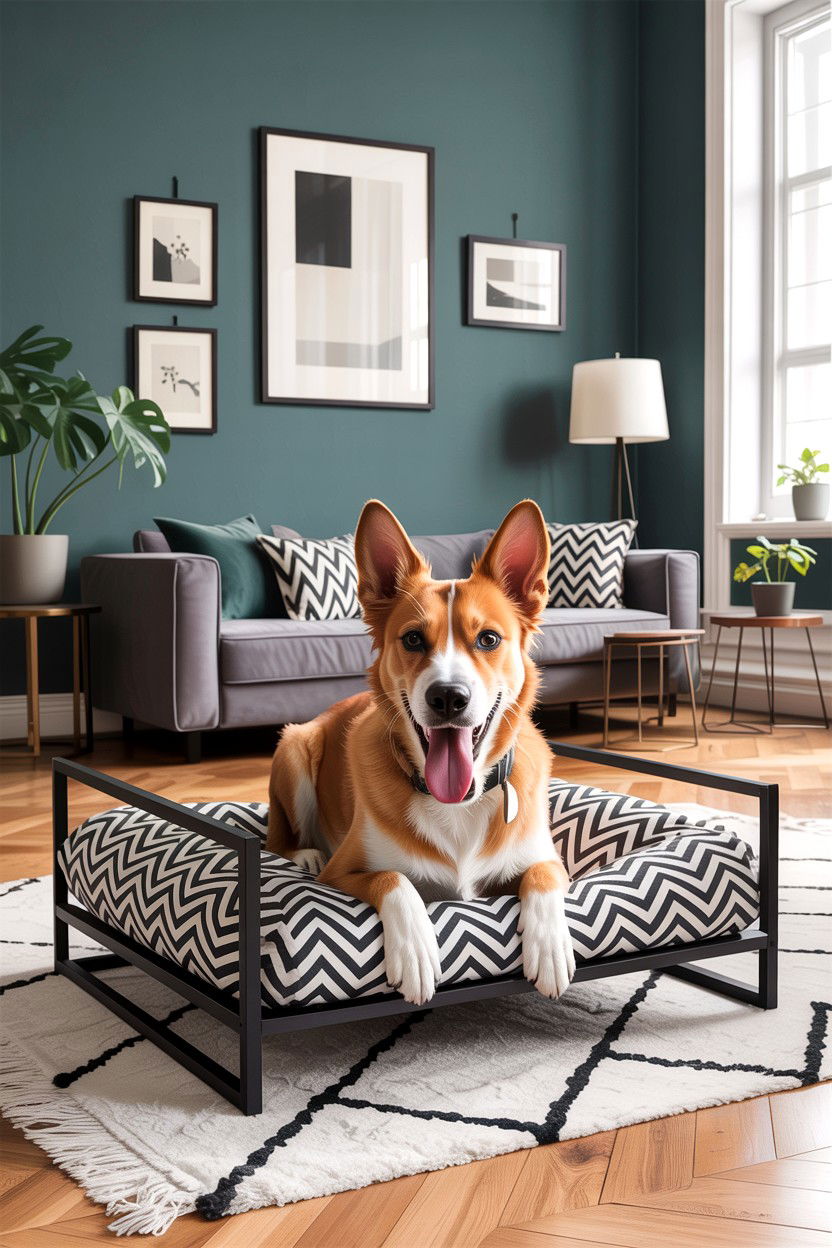 Geometric Pattern Dog Bed - 30 dog bed living room ideas
