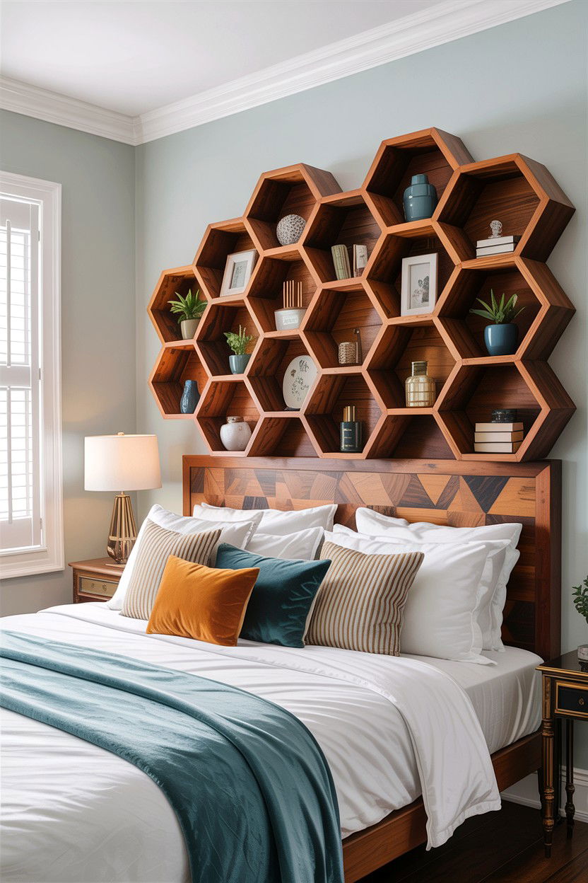 Geometric Pattern Headboard - 30 bedroom storage headboards