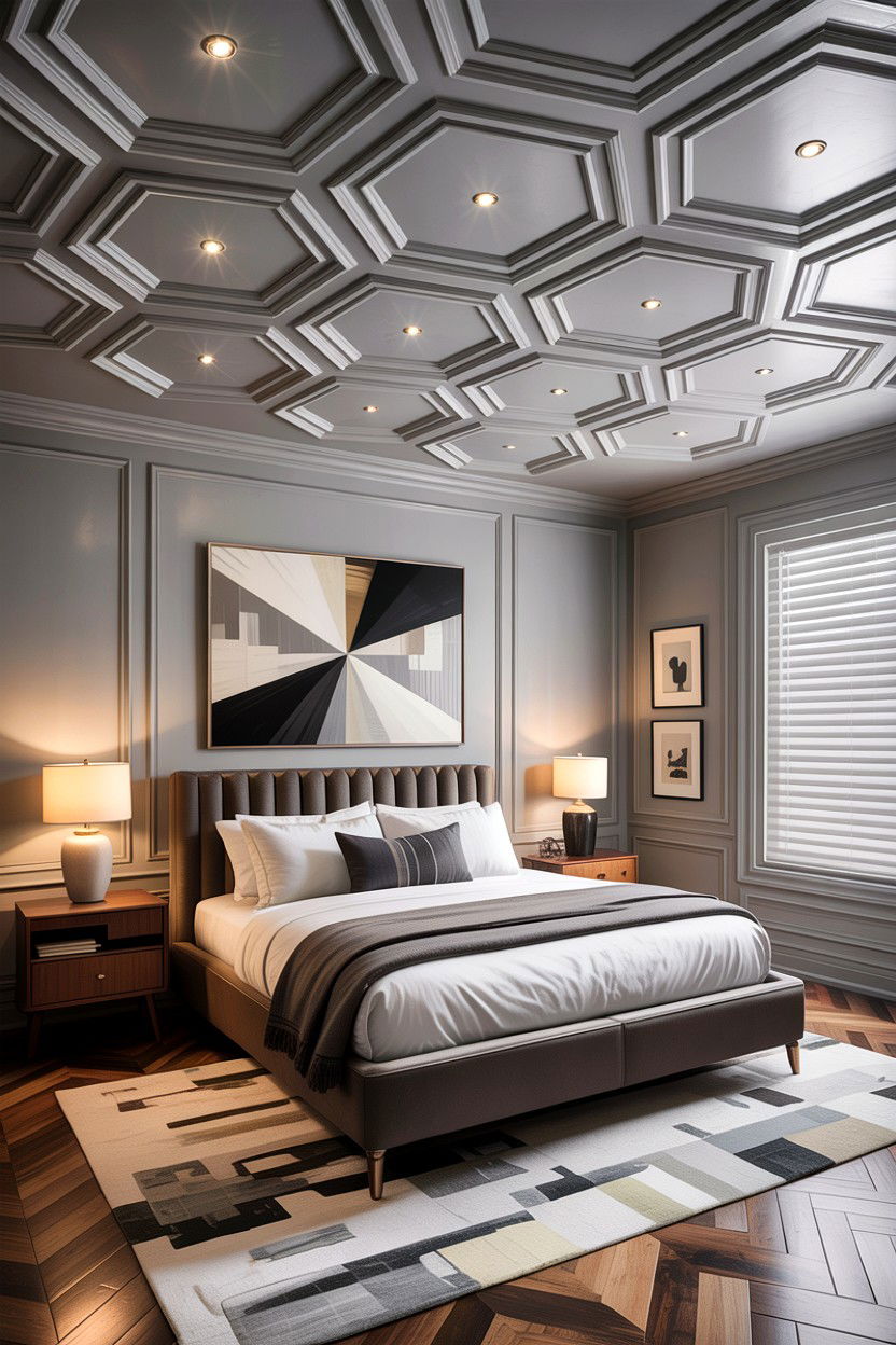 Geometric Patterned Ceiling - 30 bedroom coffered ceiling designs