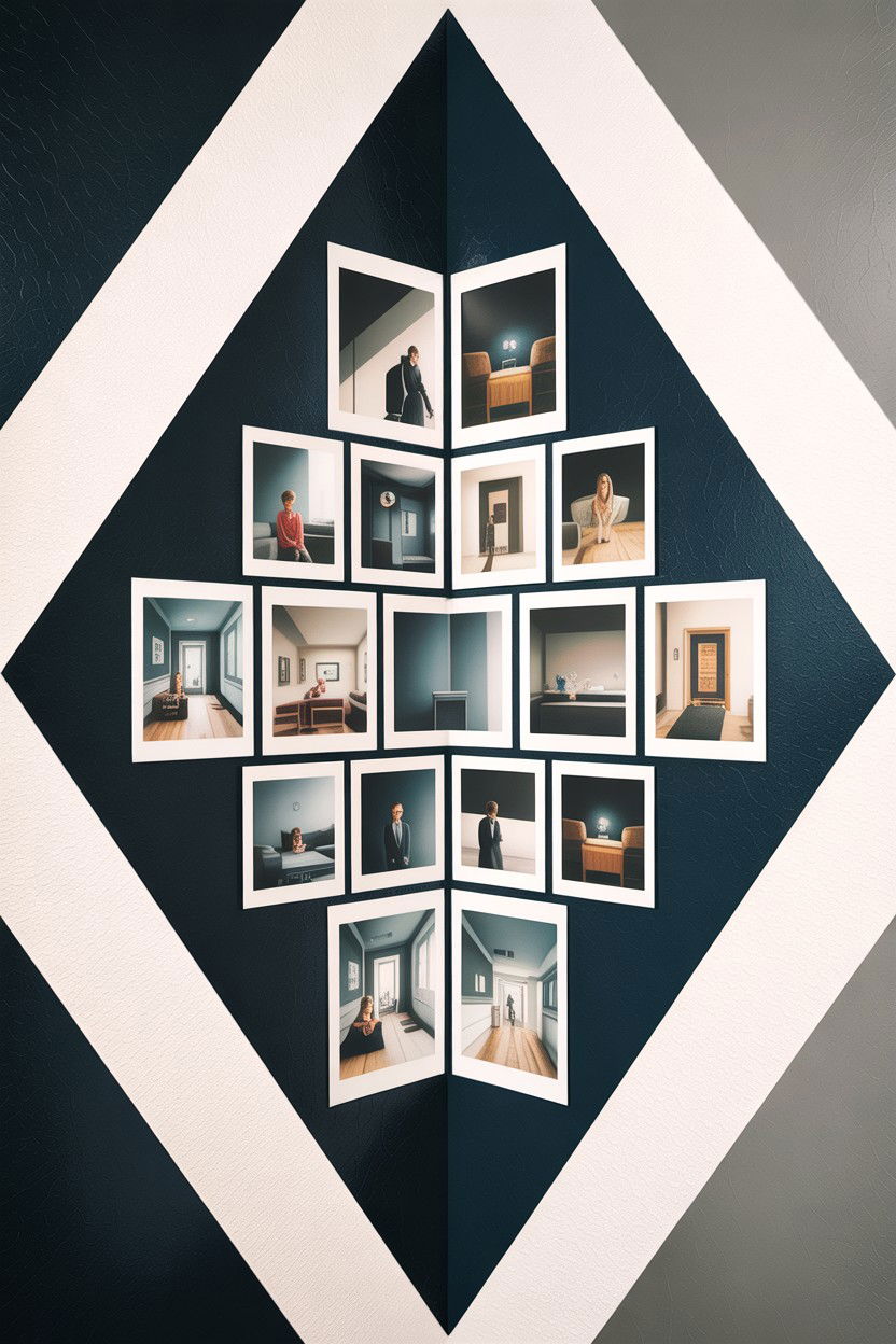 Geometric Photo Layout - 30 bedroom memory wall ideas