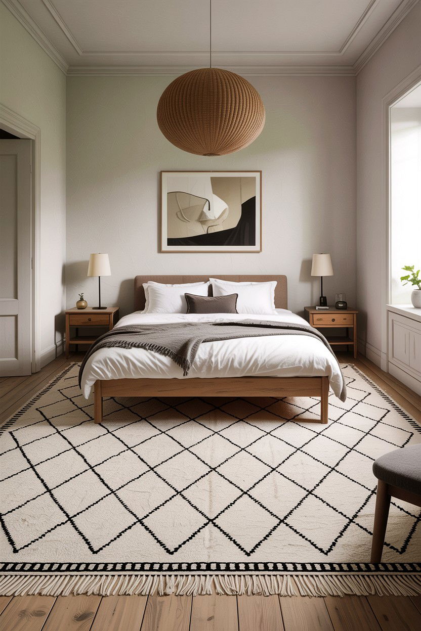 Geometric Scandi Rug Bedroom - 30 Swedish bedroom ideas
