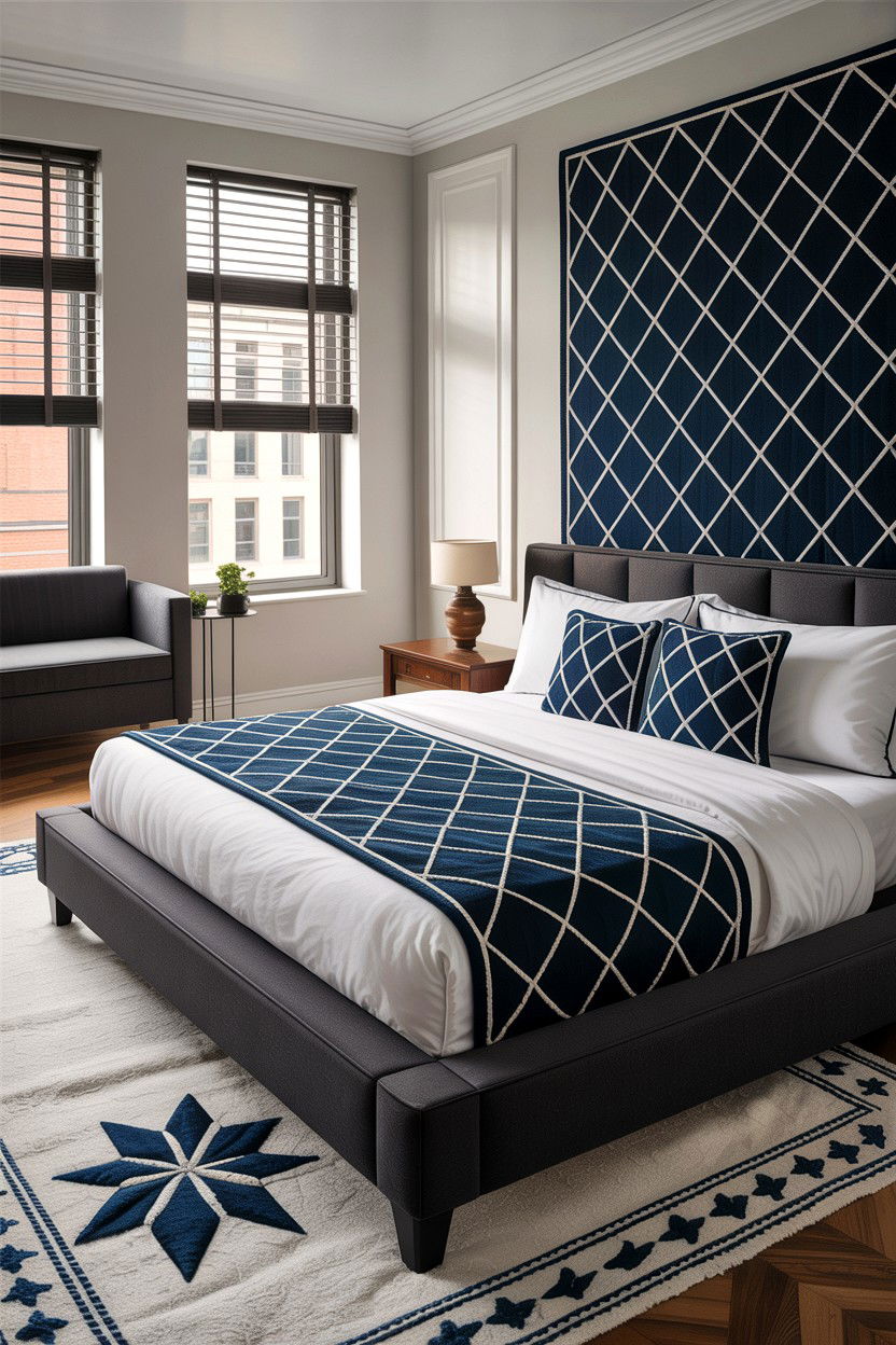 Geometric Stitched Bed Runner - 30 embroidered bedroom ideas