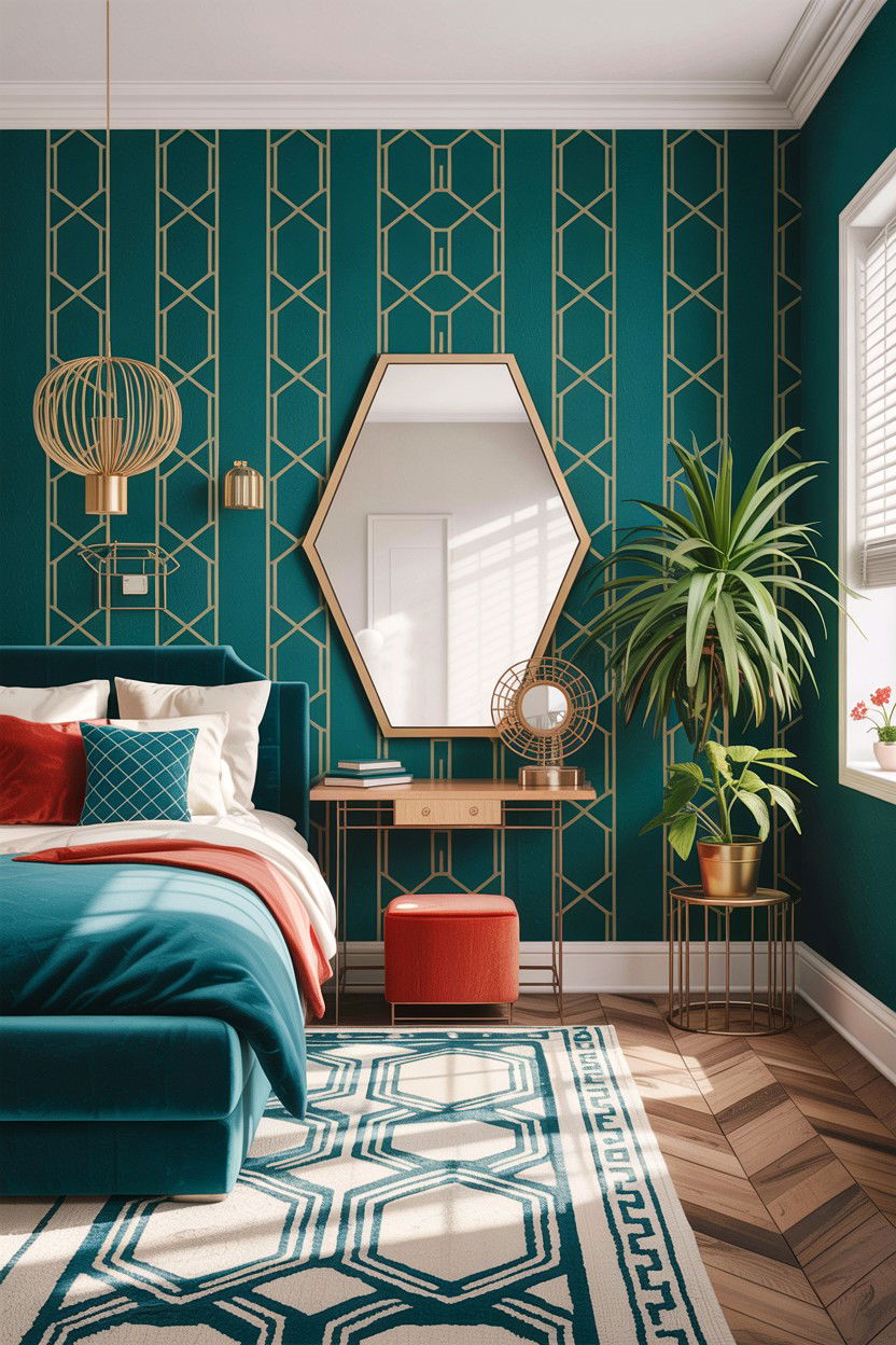 Geometric Teal Bedroom - 30 teal bedroom design ideas