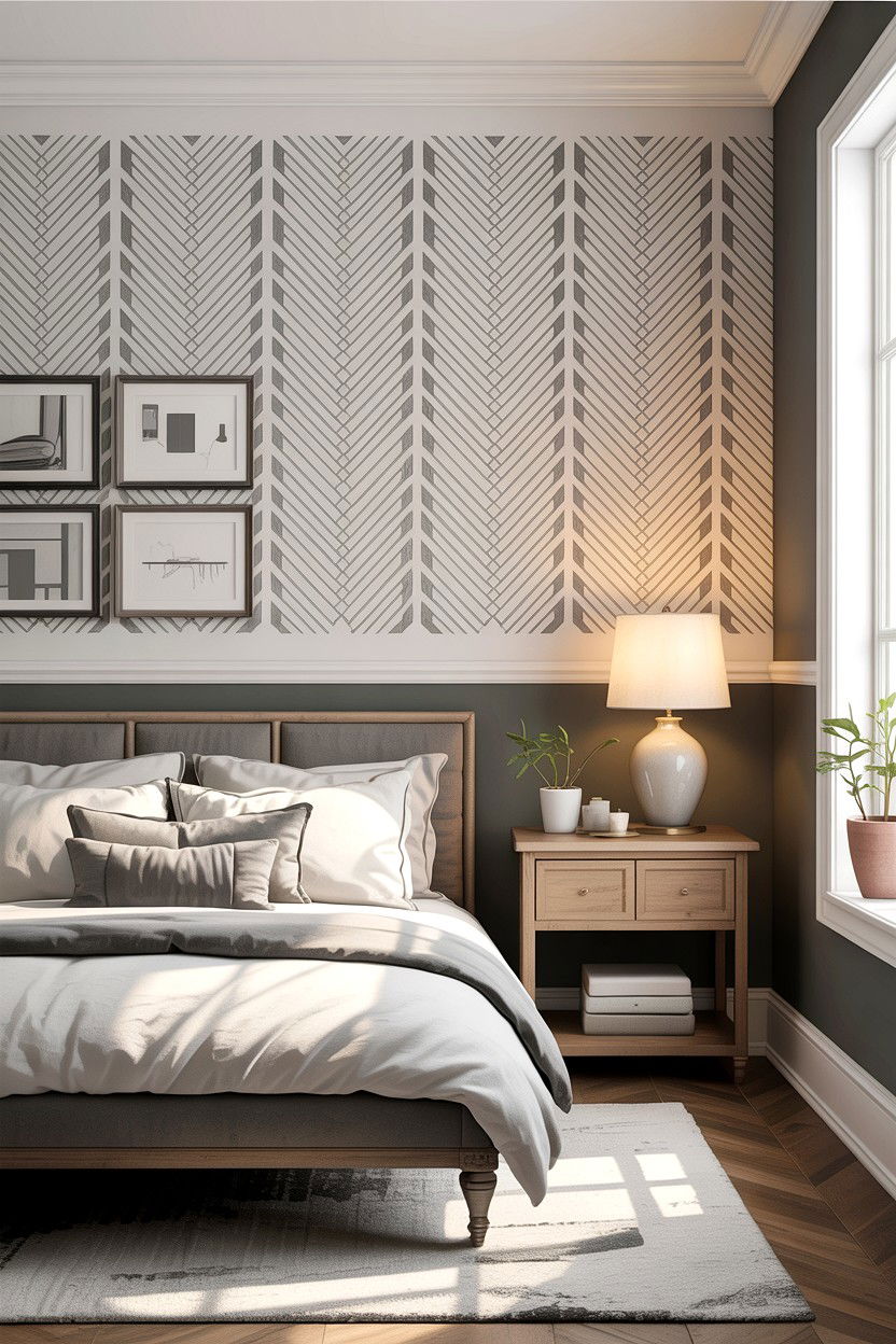 Geometric Wall Stencils - 30 cheap bedroom ideas