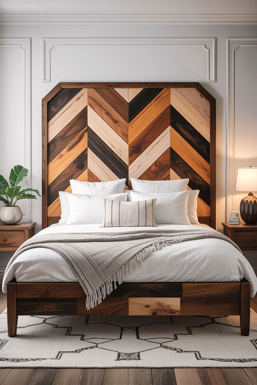 Geometric Wood Headboard - 30 bedroom headboard ideas