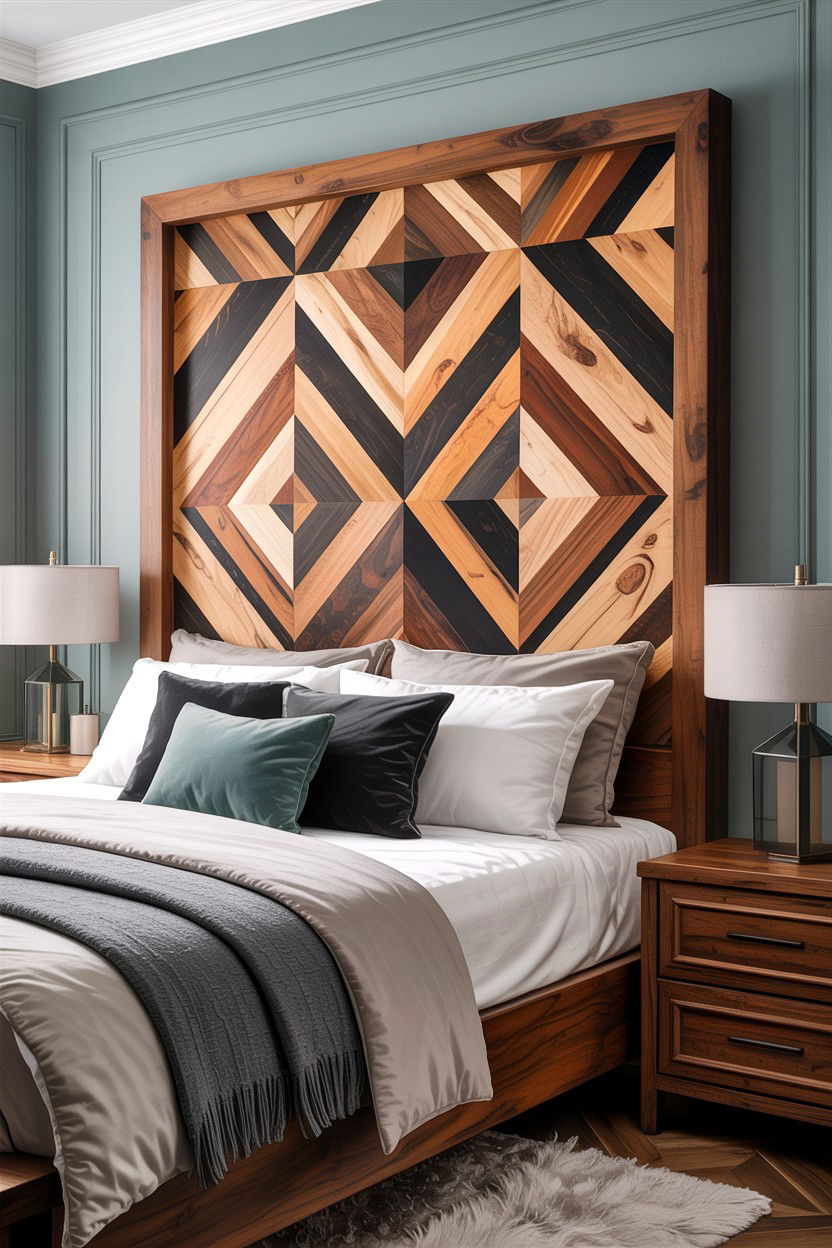 Geometric Wood Headboard - 30 bedroom headboards