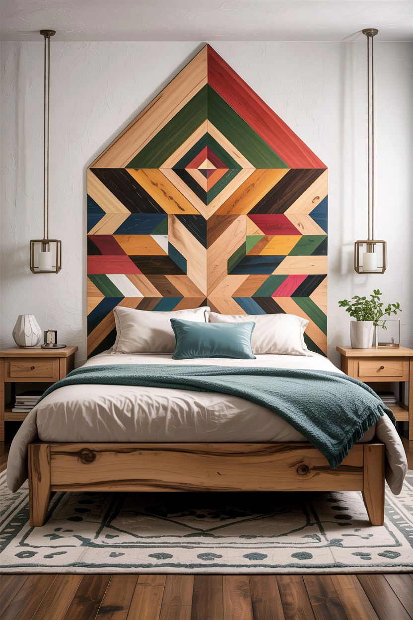 Geometric Wood Headboard - 30 bedroom wooden headboards
