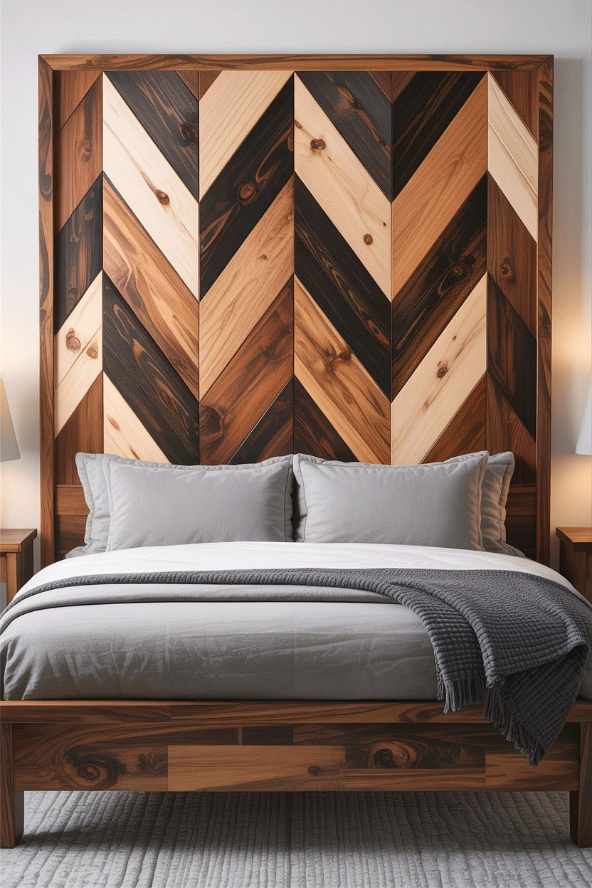 Geometric Wood Headboard - 30 bedroom DIY headboard ideas