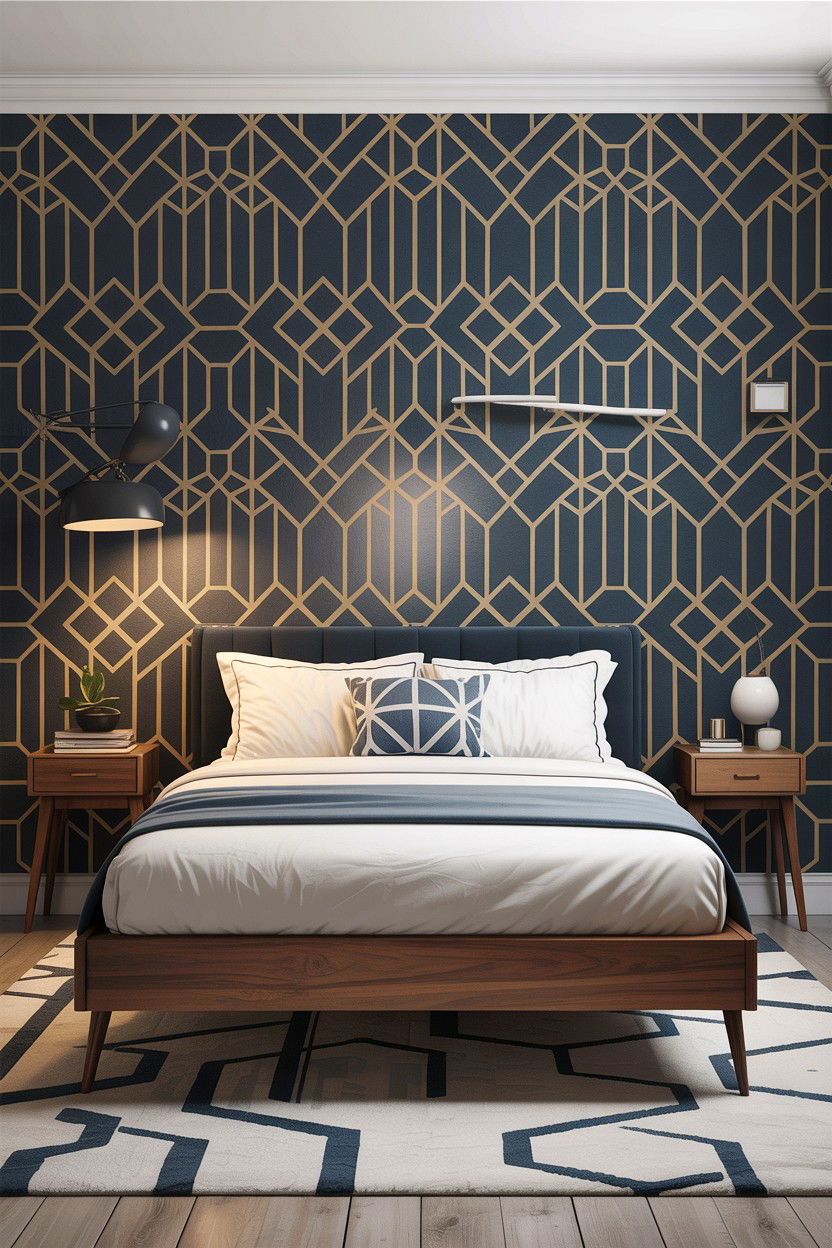 Geometric accent wall - 30 bedroom accent wall wallpapers