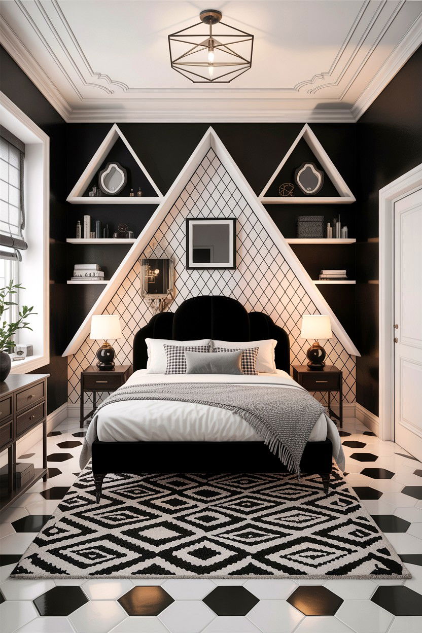 Geometric black and white bedroom - 30 black and white bedroom ideas