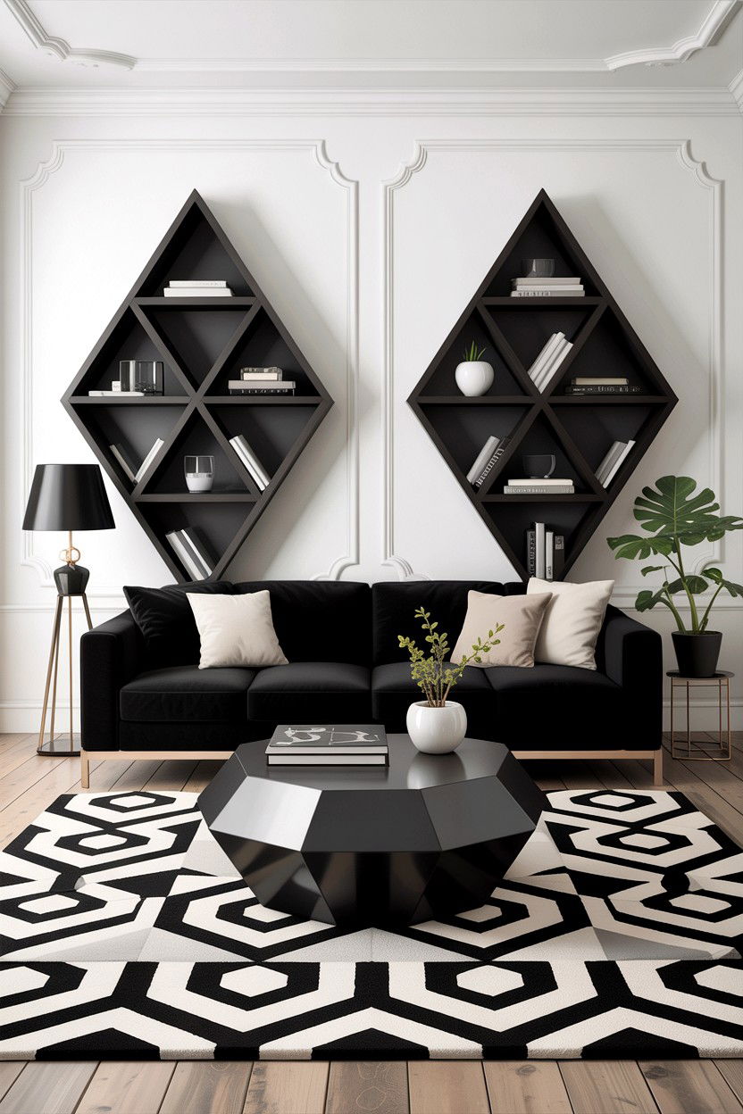 Geometric black and white living room - 30 black and white living room ideas