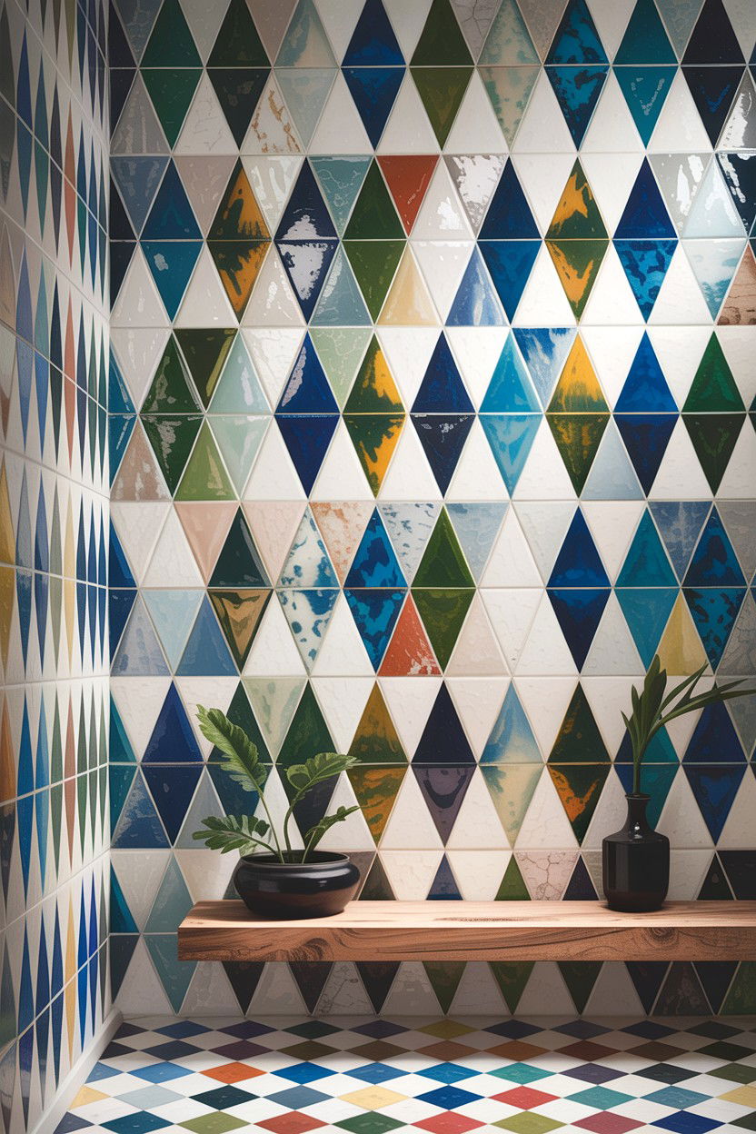 Geometric diamond tile pattern - 30 diamond tile bathroom ideas