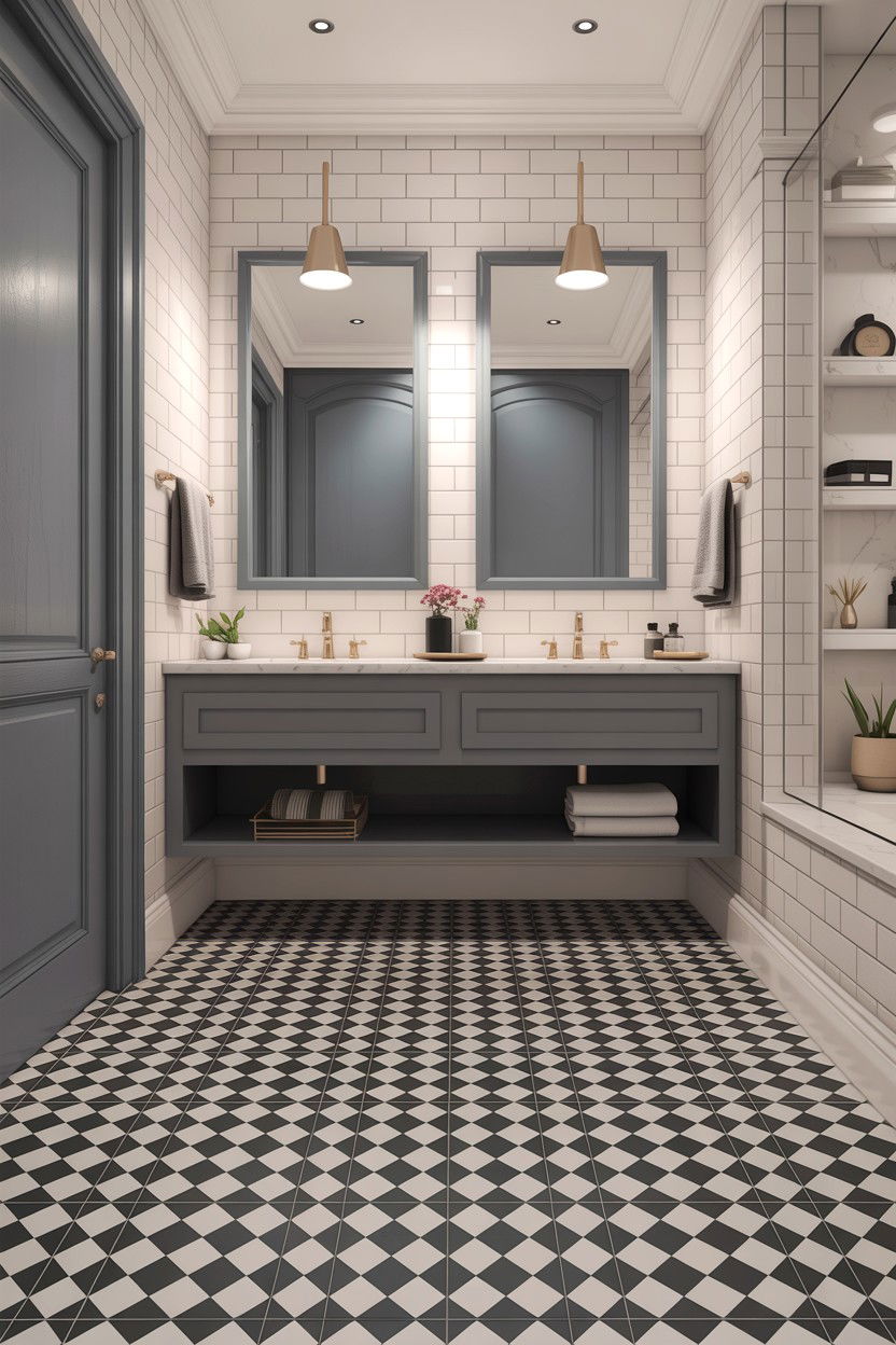 Geometric floor tile - 30 Jack and Jill bathroom ideas