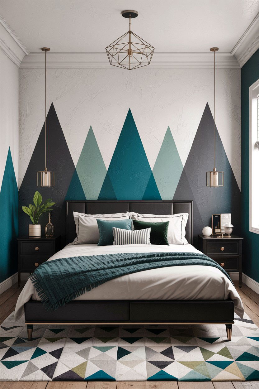 Geometric half painted wall - 30 bedroom half painted walls