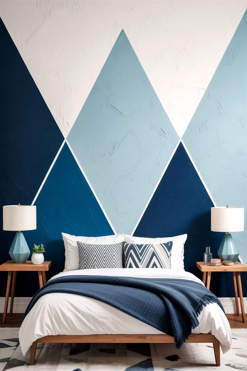 Geometric paint bedroom wall - 30 bedroom two tone walls