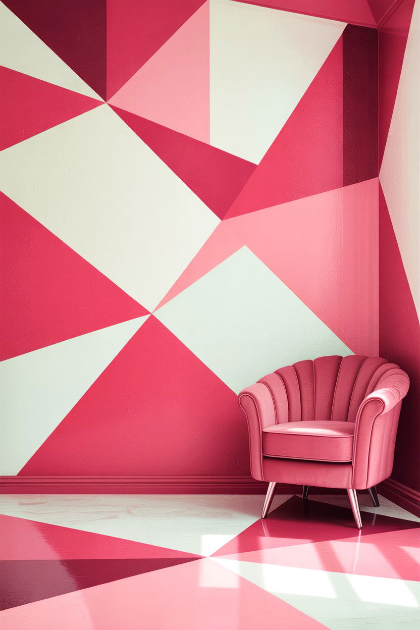 Geometric pink wall paint - 30 bedroom pink walls
