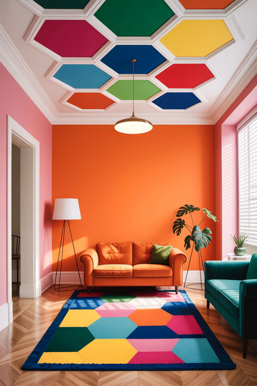 Geometric pop hall - 30 living room false ceiling designs