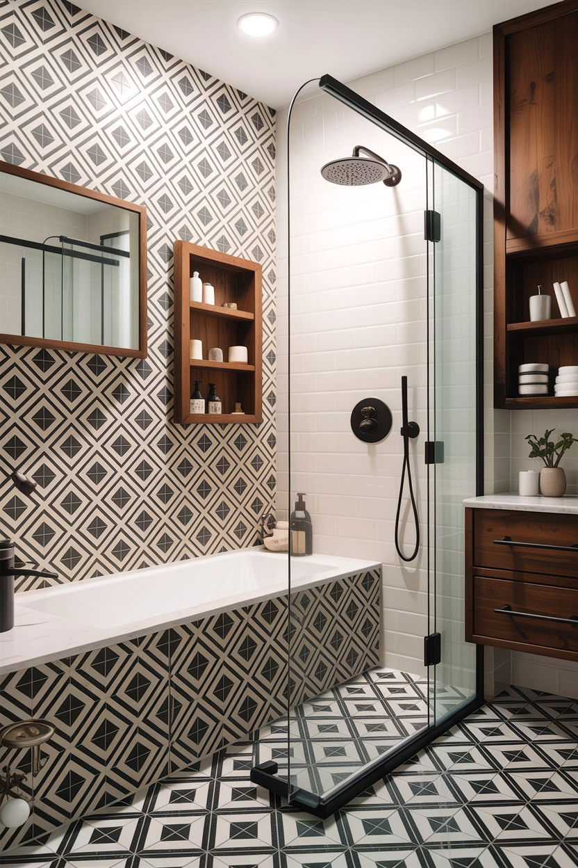 Geometric tile bathroom - 30 bathroom accent wall ideas