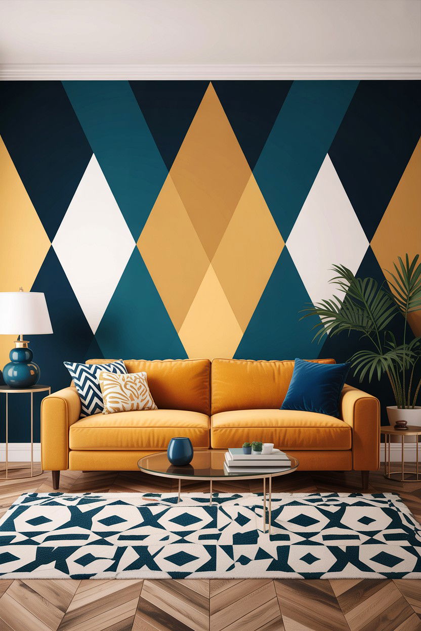 Geometric wall paint - 30 DIY living room ideas