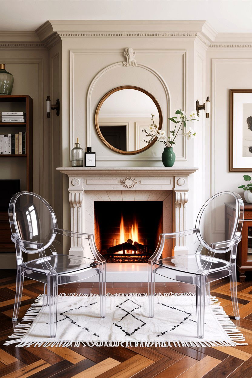 Ghost chair for fireplace seating - 30 living room ghost chair ideas