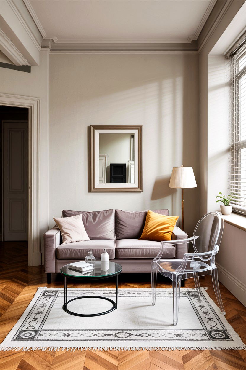 Ghost chair in small apartment living room - 30 living room ghost chair ideas