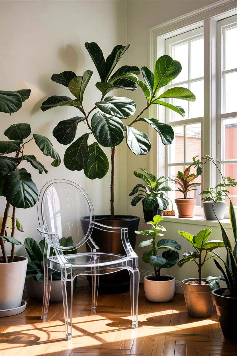 Ghost chair with indoor plants - 30 living room ghost chair ideas