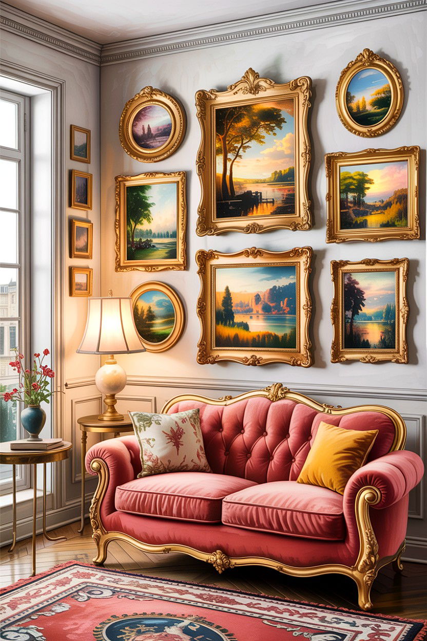 Gilded Picture Frames - 30 French shabby chic living room ideas
