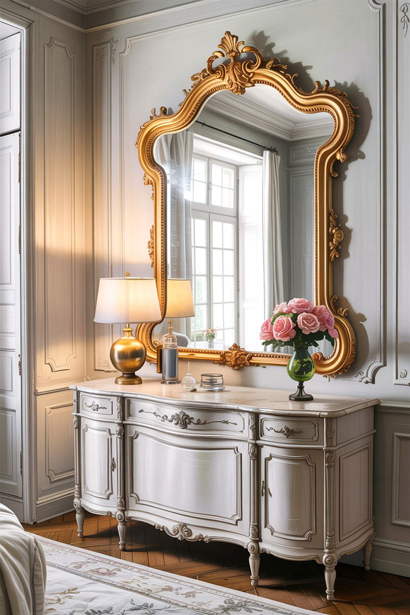 Gilded Wall Mirror - 30 French country bedroom ideas